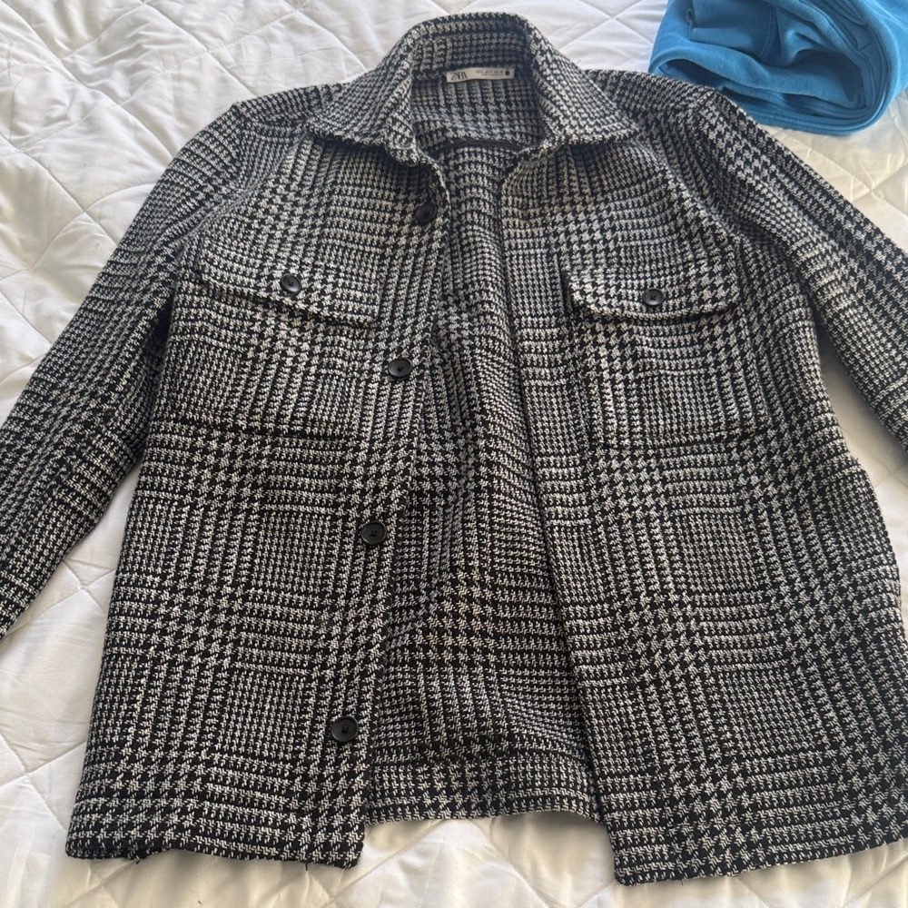Zara Monochrome Houndstooth Patterned Jacket